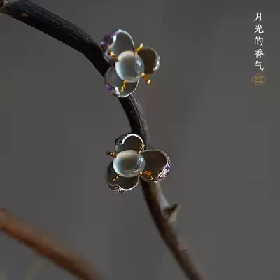 The fragrance of good art Moonlight 18K white gold inlaid jade ice ear needle natural A women's earrings