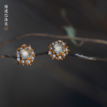 Good art lovers Baroque 18K gold Emerald pearl diamond stud earrings earrings