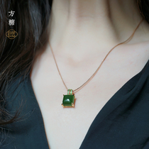 Good art sugar cube 18K gold inlaid jade pendant Jasper sugar cube pendant Hetian jade pendant female neck ornament
