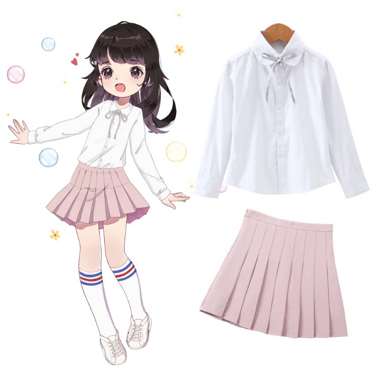 Girl's spring dress new table acting out of two sets of children's garden class shirts 100 pleats half body dress Academy Wind suit