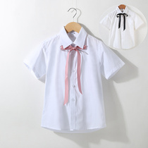  Mens and womens childrens short-sleeved shirts 2020 summer childrens bow College wind Big childrens student tops White shirts