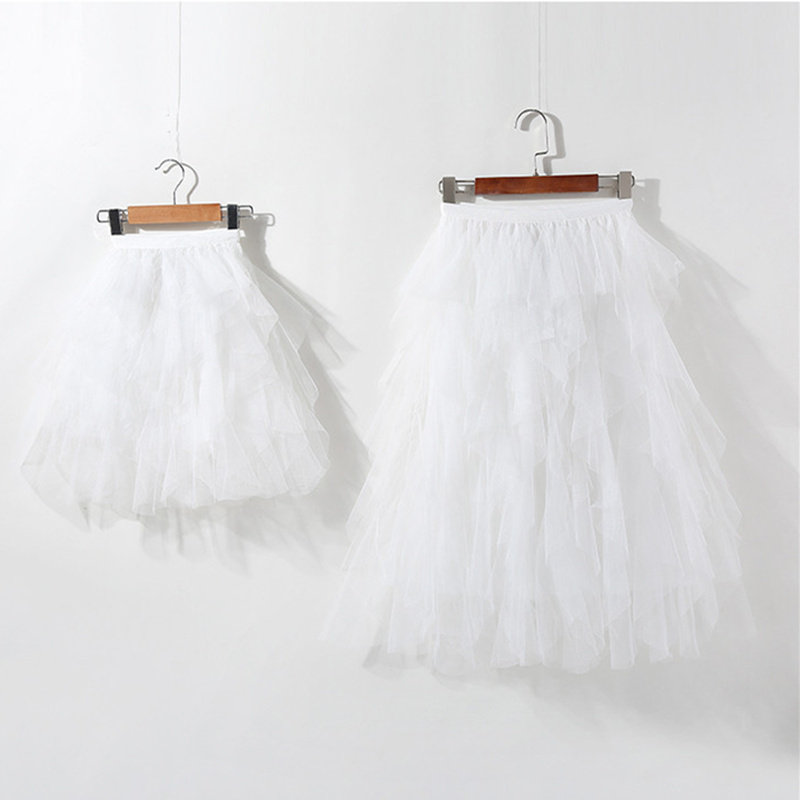 Children's suit White Puffy mesh skirt Girls skirt Spring and summer cake dress Large child pleated fairy long dress