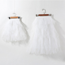  Childrens white Puffy mesh skirt Girls Skirt Spring and summer cake skirt Medium and large children pleated fairy long skirt