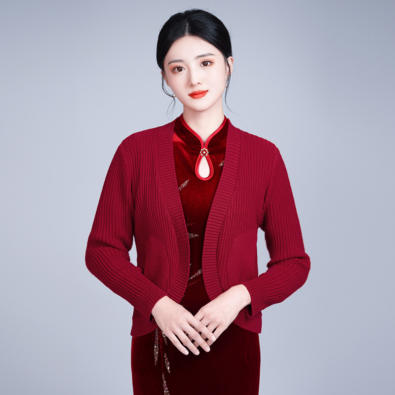 Spring and Autumn Red Plus-Size Shawl Paired with Cheongsam, Mother's Wedding Cardigan, Mother-In-Law's Formal Dress, Outerwear, Small Jacket, Knitwear