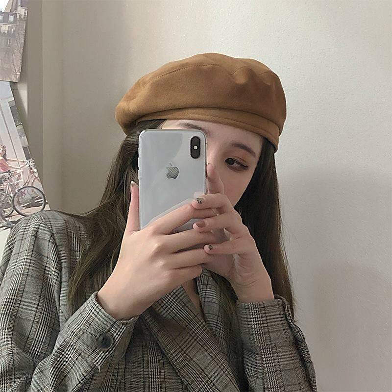 Brown beret solid color spring and autumn big head hat female 2021 new fashion Western style wild British painter hat