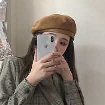 Brown berets pure color spring autumn money with big head cap children 2021 new fashion foreign gas 100 hitch a Inlan painter hat