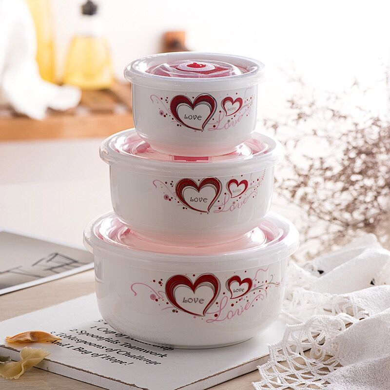 Special ceramic bowl of three - piece ceramic 】 preservation bowl three - piece Special lunch box sealing box microwave oven