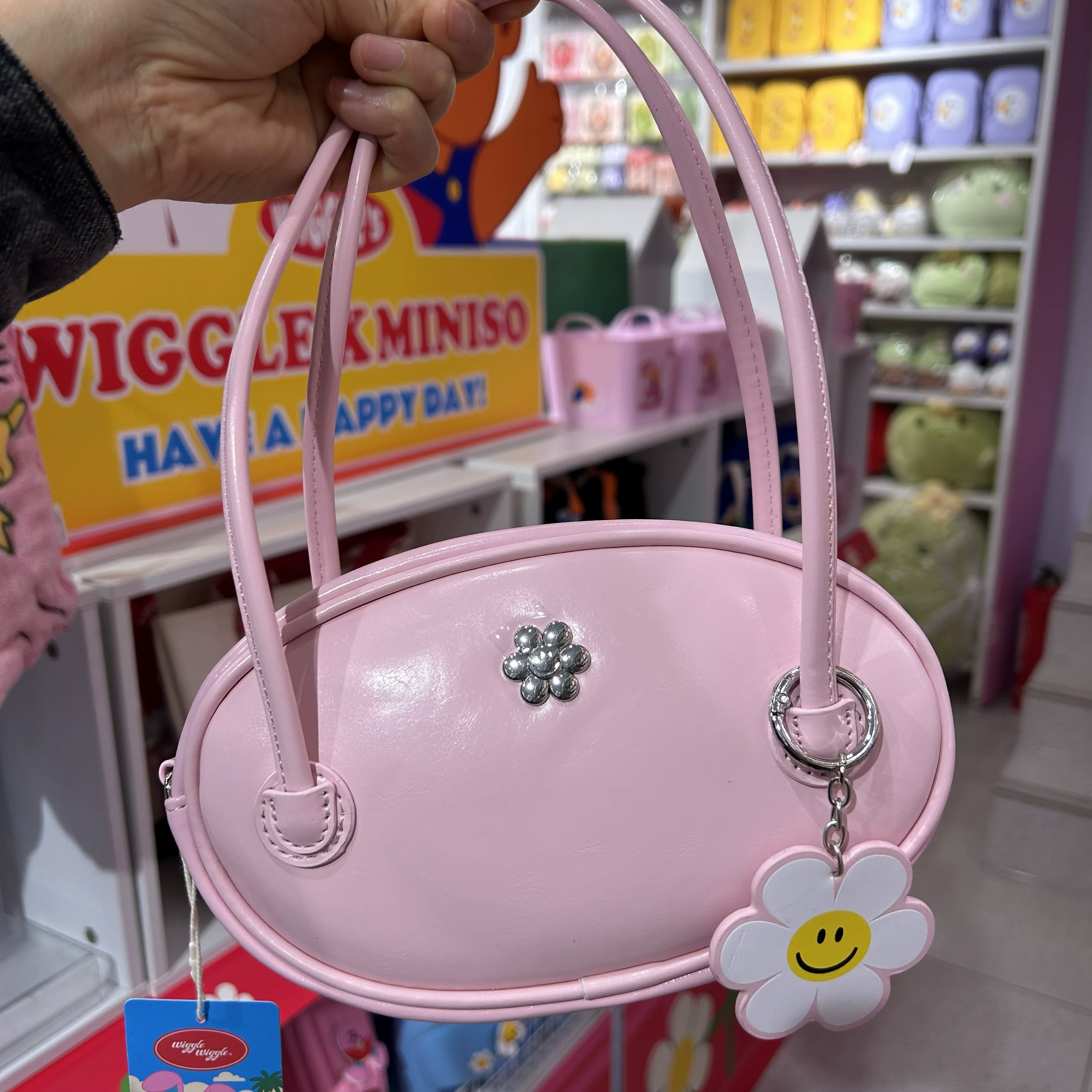 [wiggle wiggle系列牛仔刺绣小圆筒手提斜挎包 名创优品MINISO小熊]