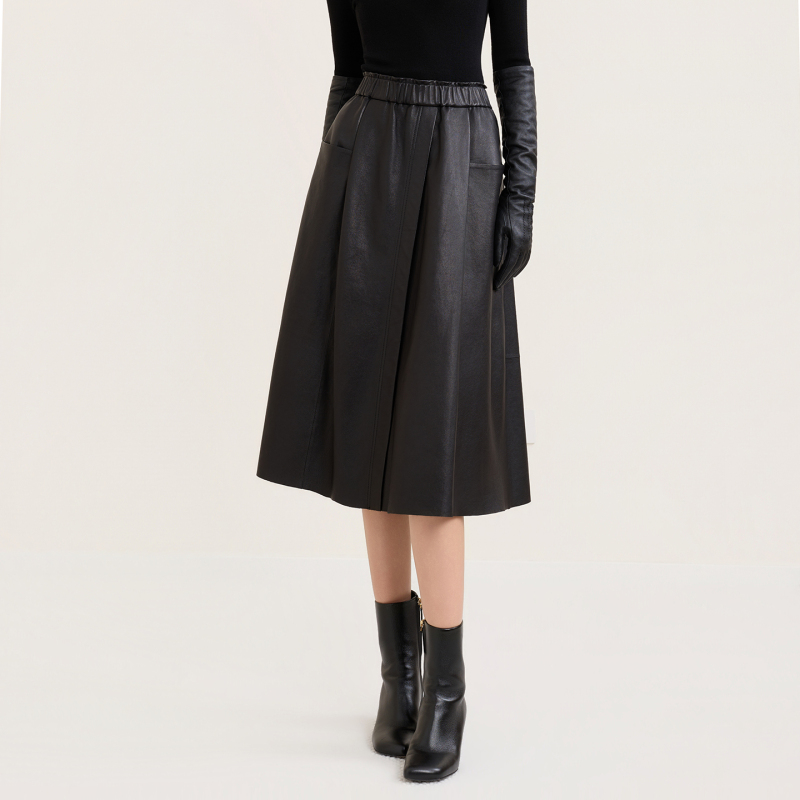 【Trendy Sister Style】Early Autumn Date Night Dinner Party Chic and Attractive Big Heroine Style Retro Leather Midi Skirt for Women