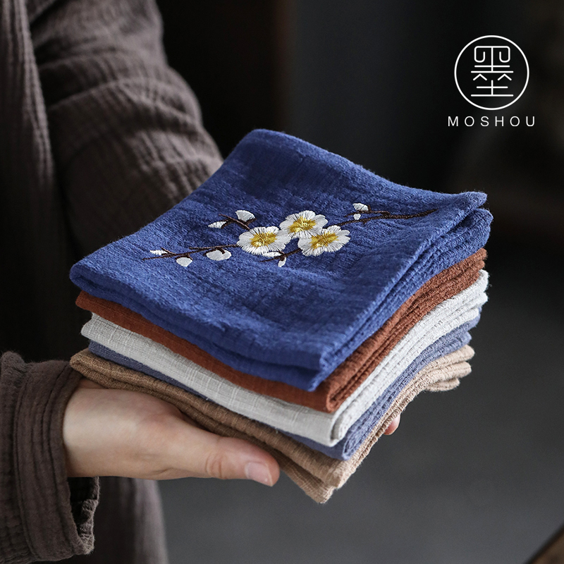 Stick cotton tea towel embroidery name plum blossom put water thickening squares antependium Chinese kung fu tea tea cloth accessories