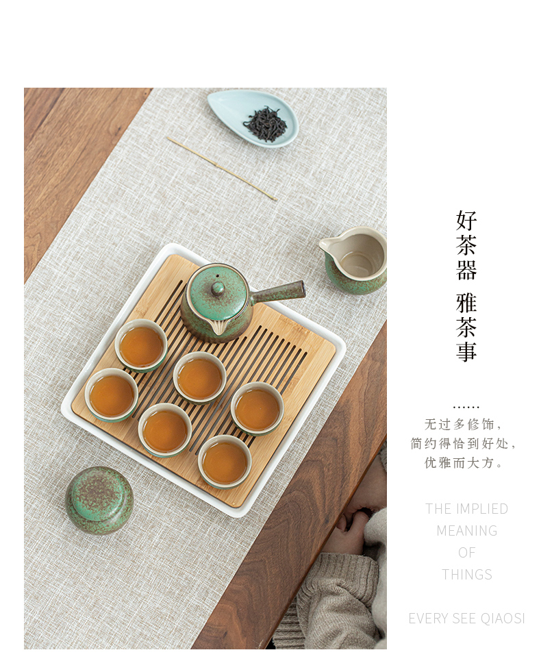By grass green tea kungfu tea set suit household Japanese zen contracted ceramic cups tea tray gifts