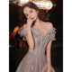 Temperament evening dress female 2022 new high-end niche celebrity host dress fairy vocal music art test long skirt