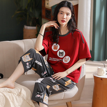 Pajamas Woman Summer Pure Cotton Thin style Cute Day Ensemble Short Sleeves Long Pants Two Suits Lady Summer Miansilk Home Residence Suits