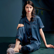 Real Silk Pyjamas Womens Summer Ice Silk Slim Short Sleeves Two Suits 2021 New Summer Lady Silk Home Clothing Clothing
