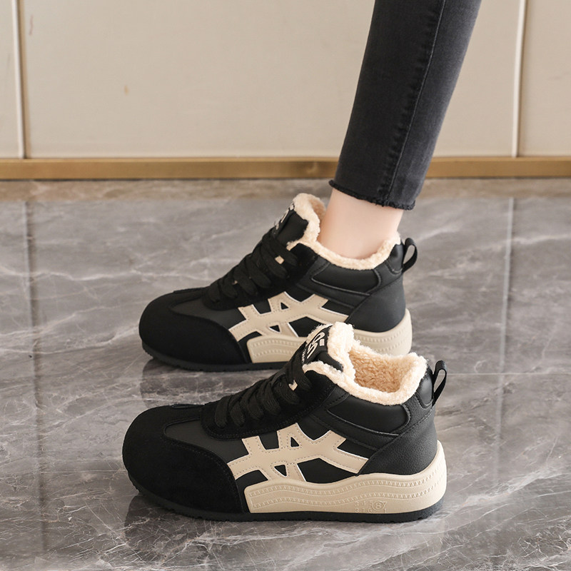 Fleece-Lined High-Top Sneakers for Women, Winter Warm Anti-Slip Snow Boots, 2025 New Thick-Soled Versatile Furry Cotton Shoes