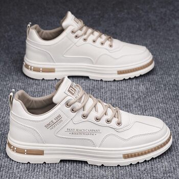 Men's Shoes, Versatile Sneakers for Autumn, Men's Casual Leather Shoes for Work, Waterproof, Non-Slip, Sports Height-Increasing White Trendy Shoes