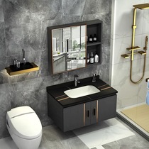 Rock plate space aluminum alloy bathroom cabinet combination small apartment type washing table ceramic basin mirror cabinet integrated washbasin cabinet