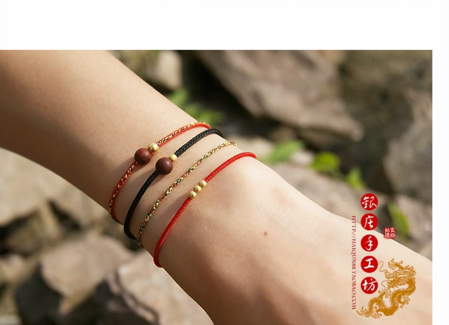 Tránh ác, ngăn chặn nhân vật phản diện, may mắn, gỗ đàn hương dệt bằng tay, vàng 24k, năm đỏ, dây đỏ, vòng tay, vòng chân - Vòng chân lắc chân vàng pnj