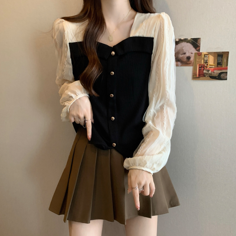 Женская одежда больших размеров, прикрывающая живот, маленькая ароматическая шифоновая рубашка-ниша, весенне-осенний топ для похудения fat sister с пышными рукавами и строчкой