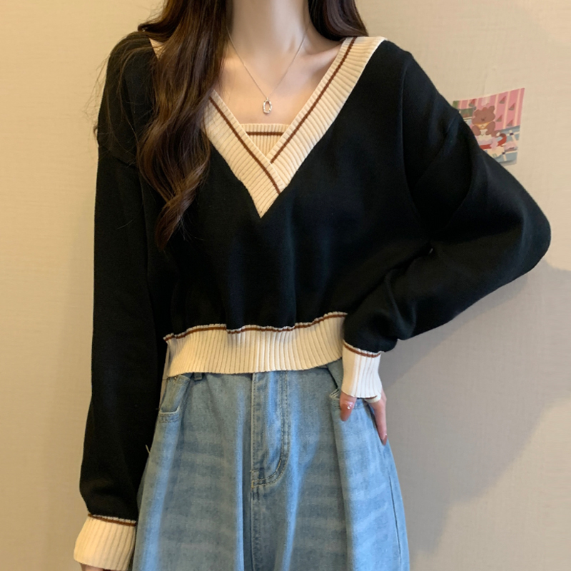 Plus Size Women's Clothing Covers the Belly, Lazy Style, Loose Long-Sleeved Knitwear, Spring & Fall Fat Sister's Covers the Flesh and Looks Slimming Look Short Top