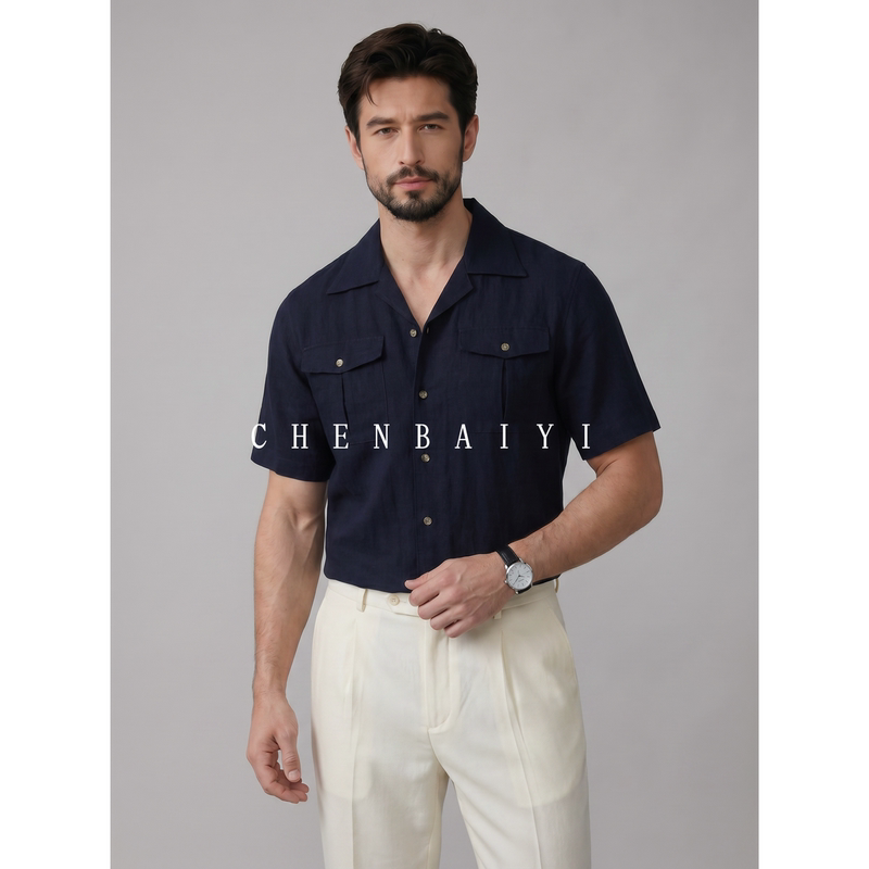 Chenbaiyi Italian-Style Old Money Men's Short-Sleeve Shirt, Wrinkle-Resistant Lyocell Tencel Shirt, Summer Top, Cardigan T-Shirt