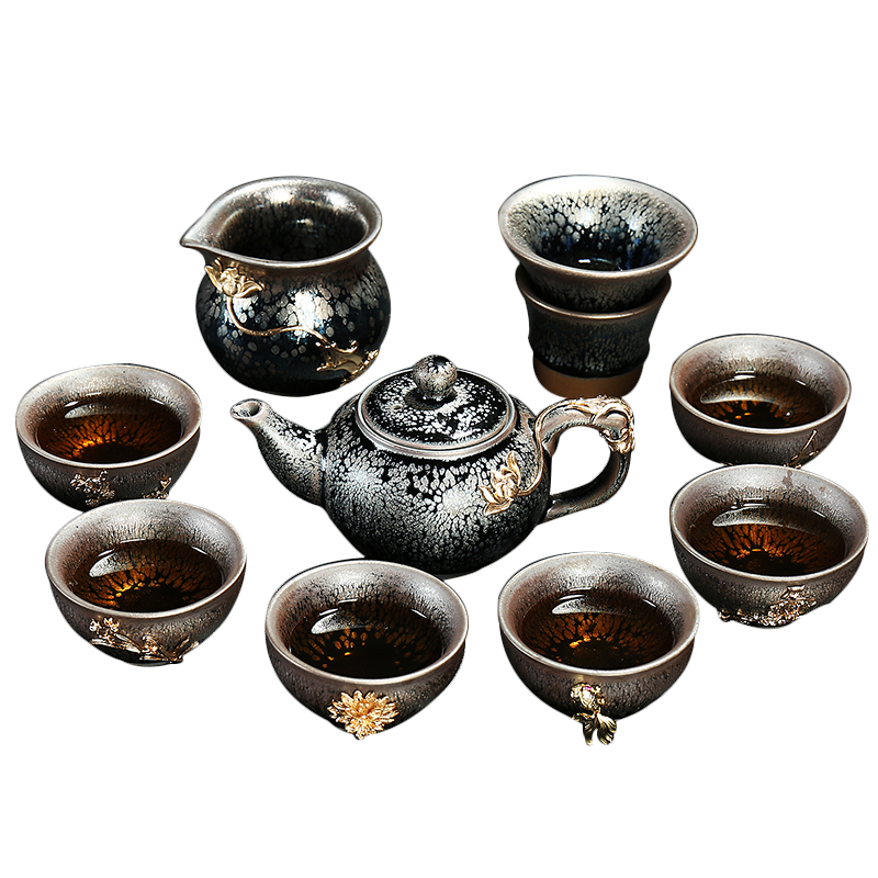 Jianyang iron tire building light tea oil drops of kung fu suit home ceramic tea set contracted tureen teapot tea cups