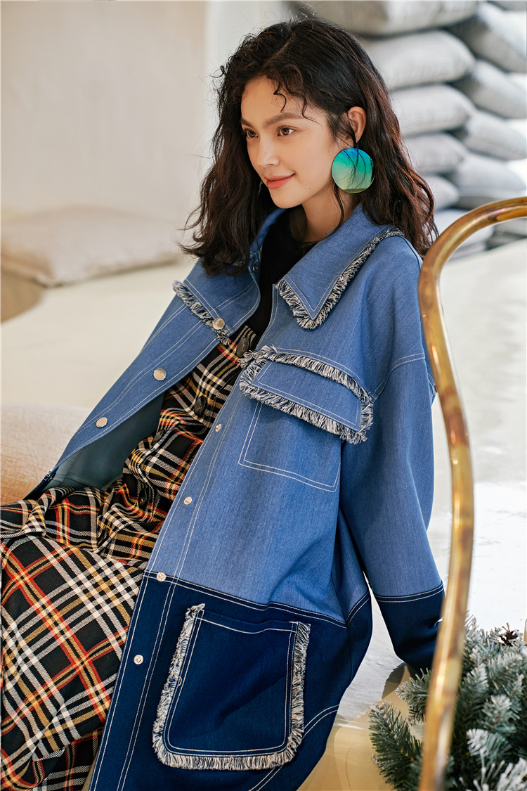 Thanh niên Trường Cao đẳng Steamy xanh denim jacket lỏng phiên bản chương trình gốc mỏng tuổi phong cách kiểu váy dài vừa phụ nữ