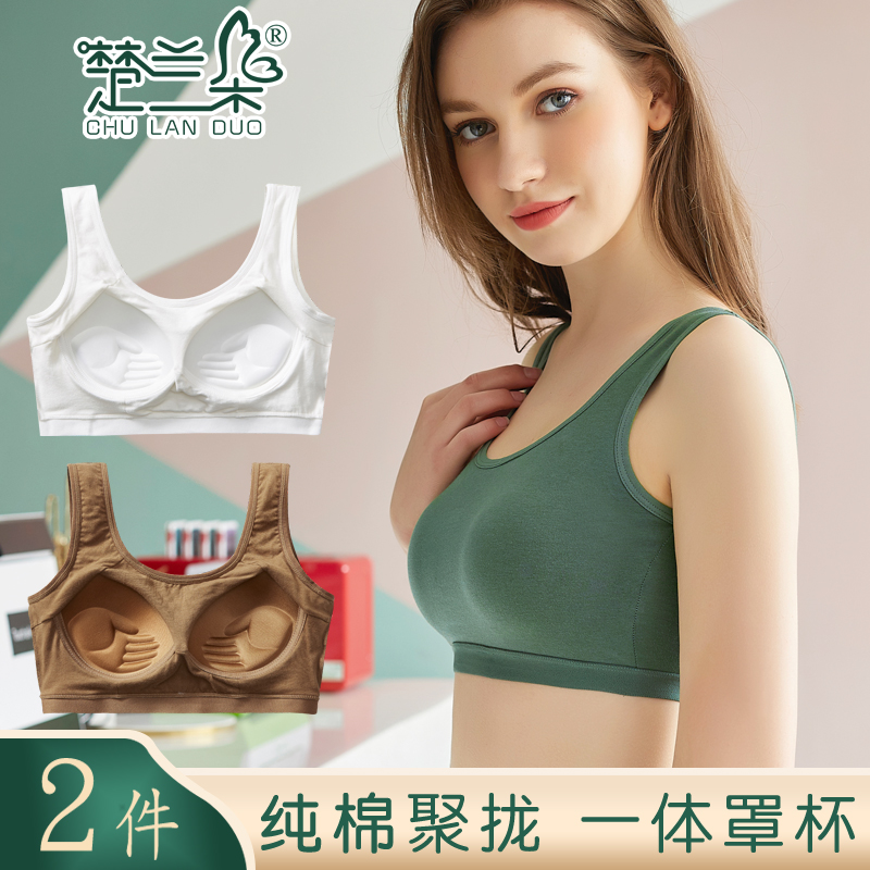 Bra vest one-piece with chest pad Upper bra bottoming anti-light sling bandeau gathered anti-light underwear cotton