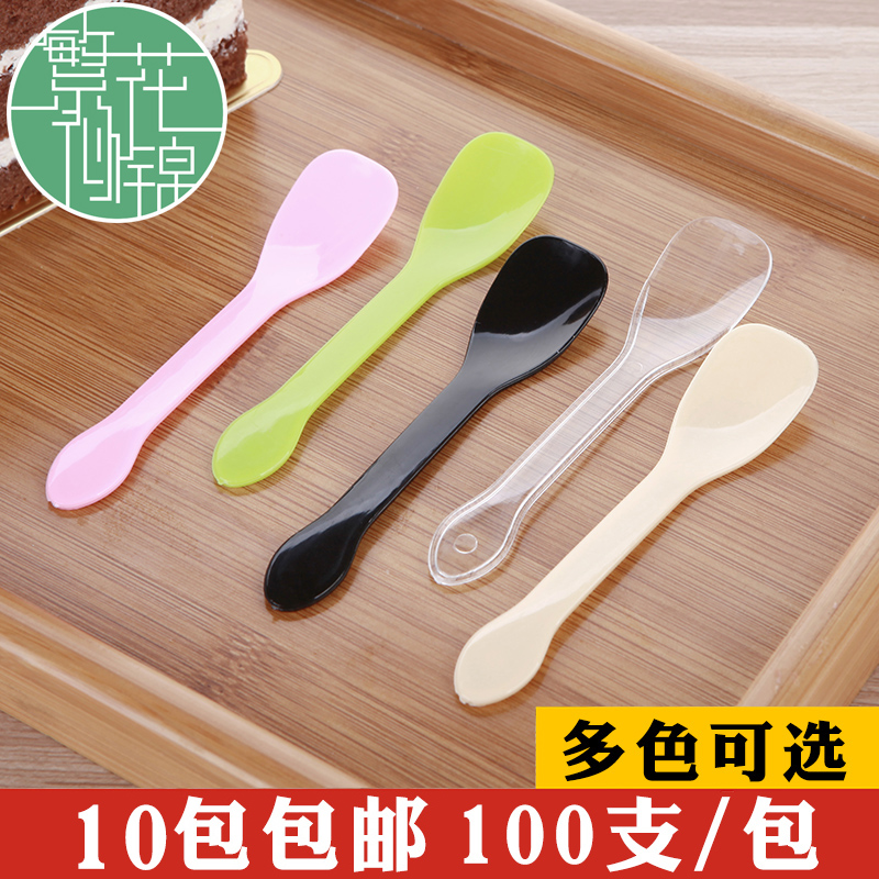 Complex flower specie 10 packs of plastic disposable pudding spoon MS3 ice cream spoon planing ice spoon yoghurt spoon