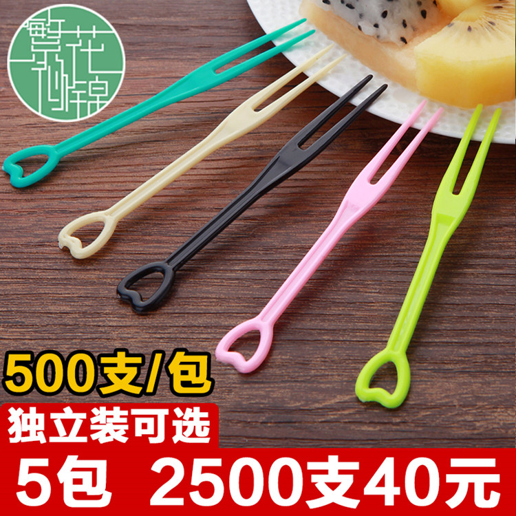 Complex flower specities 500 heart-shaped plastic disposable fruit fork independently loaded with fruit sign cake pastry to try and fork