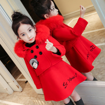 Girls  woolen dress winter 2020 new Korean version of the Western style thickened childrens princess New Year woolen suit skirt