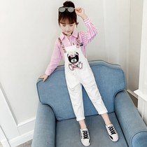Girls denim bib pants spring and autumn 2021 new childrens clothing western style spring clothes large childrens suspenders one-piece trousers