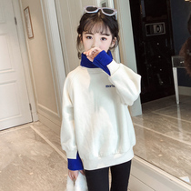 Girls sweater autumn and winter 2020 new foreign style high neck plus velvet top childrens clothing girls thicken warm velvet clothes
