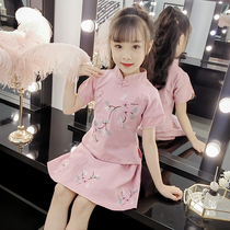 Summer dress girls 2021 new retro ethnic style suit summer childrens foreign style little girl Republic of China Hanfu dress