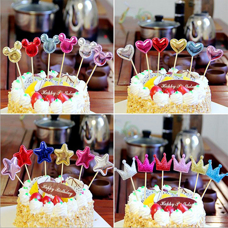 With Sparkling Pink Stars Loving Shiny Inserts Flag Inserts Birthday Cake Decoration Accessories 6 Fitting Inserts