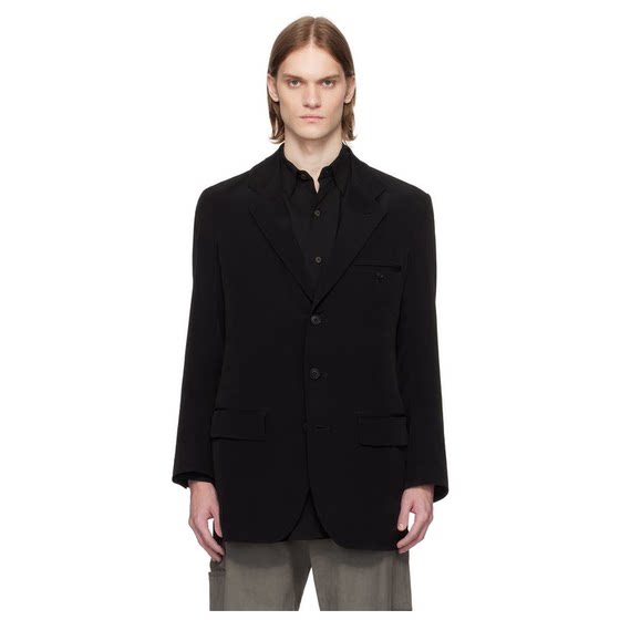 
Ys For Men Black Right Double Rimmed Pocket Blazer Men
