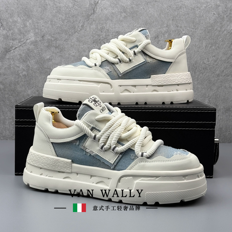 Van Wally Men's Sneakers 2026 New Model Light Luxury Versatile Thick-Soled Height-Increasing White Shoes Fashionable Casual Shoes for Men
