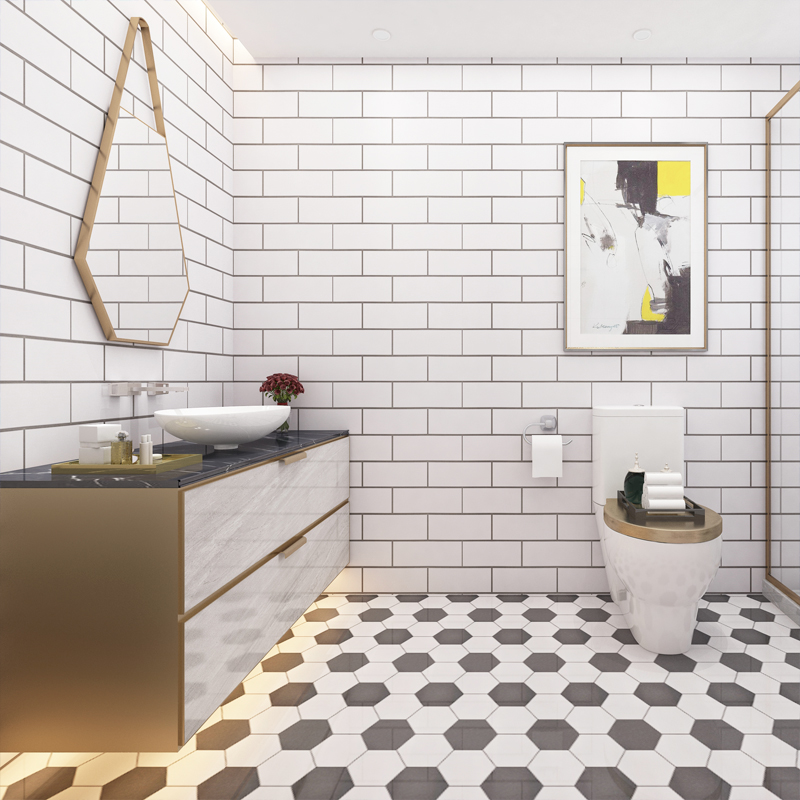 Toilet Tile Moisture-Proof Dressing Room Waterproof Wall Stickers Bathroom kitchen Anti-oil wallpaper Self-adhesive wallpaper Dormitory Dorm Room