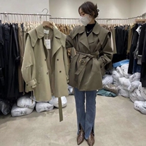 Thirteen lines autumn 2021 New Korean version of loose tie belt navy collar windbreaker coat female small man 93108