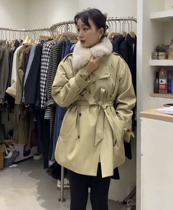 F THREE winter 2021 New Korean loose hair collar cotton windbreaker thick coat female small man 93179