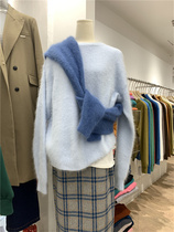 Thirteen lines New DVZ round neck lantern sleeve long Joker solid color mink sweater sweater women 2021 autumn