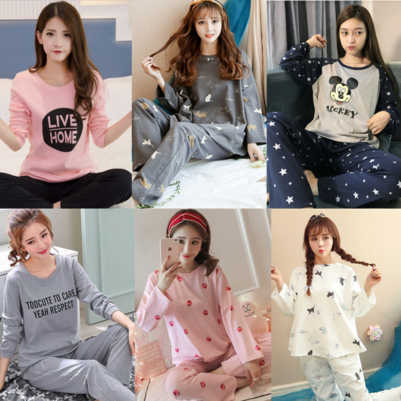 Sleepwear Lady Pure Cotton Spring Autumn Long Sleeves Summer Thin casual postpartum months Children can go out of the house and serve two style suits