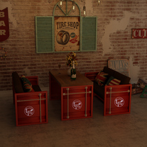 American retro Wrought iron sofa deck Milk tea shop Bar table and chair combination Industrial style container cafe dining table