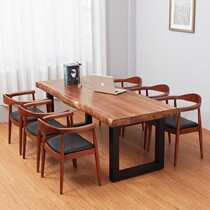 Loft Wrought iron solid wood desk Conference table Long table 6-10 people Simple modern industrial style negotiation table combination