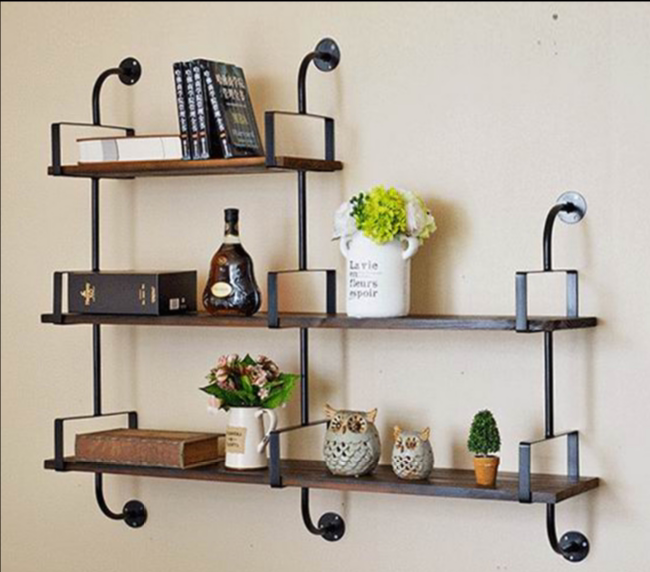American Loft Partition Shelf Solid Wood Shelving Wall Rack Wall Corner Shelving Rack Retro Rack Long Shelf