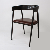 Wrought iron solid wood chair Multi-choice bar leisure armrest backrest Dining table chair Milk tea shop restaurant bar chair