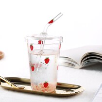 Hipster glass strawberry with straw transparent cup girl heart Cup girl fresh and lovely