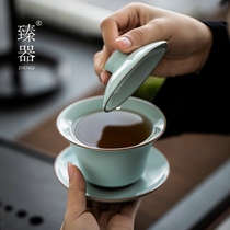 Zhen Ji Yilao cup tea cup single large tea bowl Ru porcelain three Cai Cup handmade ceramic tea set ice crack glaze