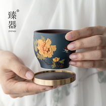 Zhenji Yixing original mine purple sand cup tea cup pure handmade mud painting personal Master Cup Tea ceremony around Kung Fu mouth Cup