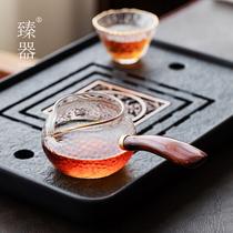 Zhenware Glass Road Cup side handlebar wooden tea male cup tea drain tea padded heat-resistant household tea accessories